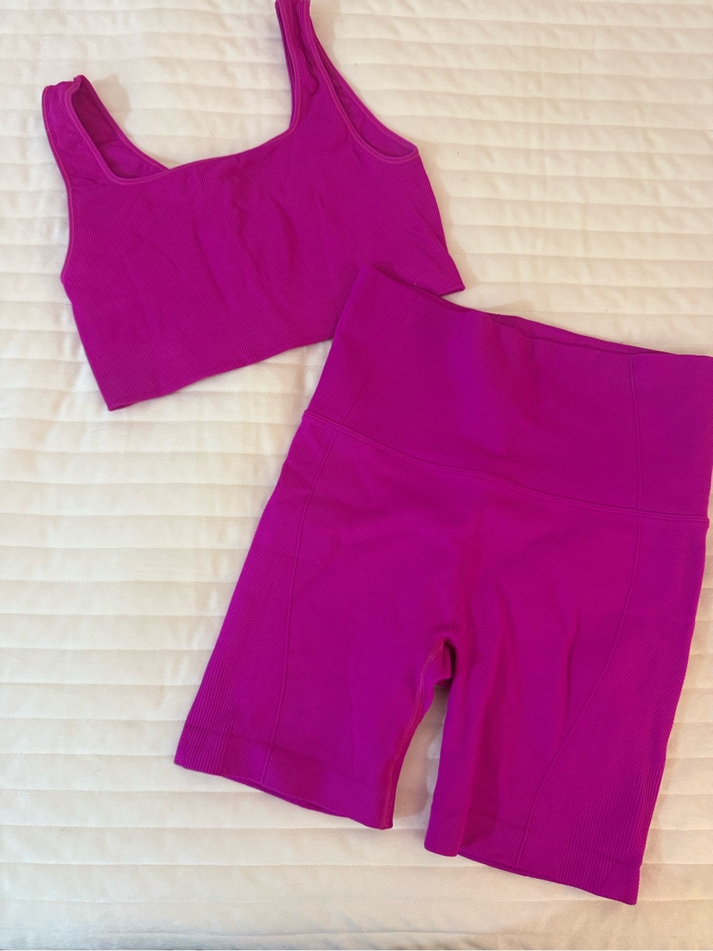 All in Motion High-Rise Magenta Women's Bike Shorts and crop top set
